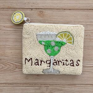 Beaded Margarita Pouch - Cream and Green
